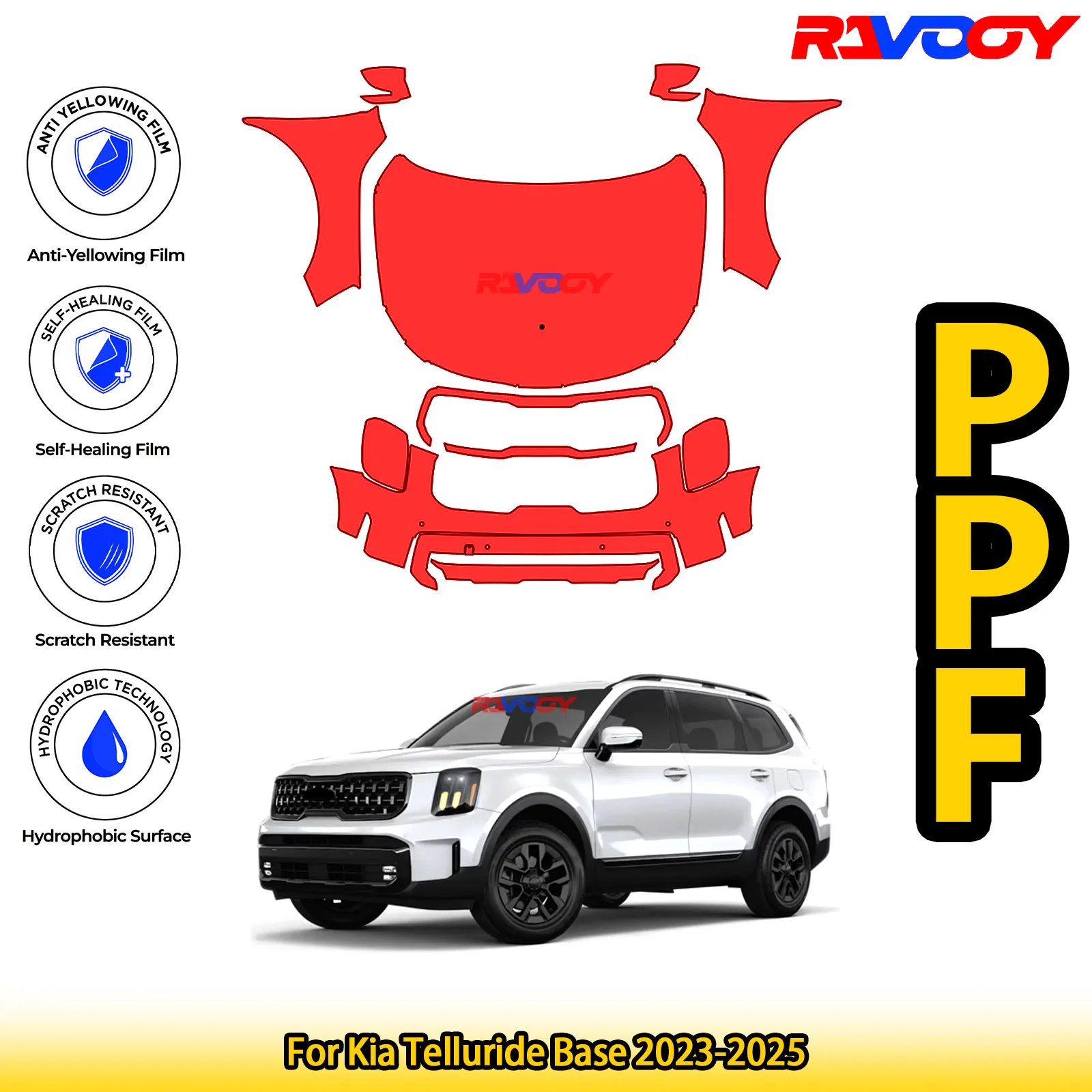 

For Kia Telluride Base 2023-2025 Glossy Matte Black Precut front PPF Kit Paint Protection Film