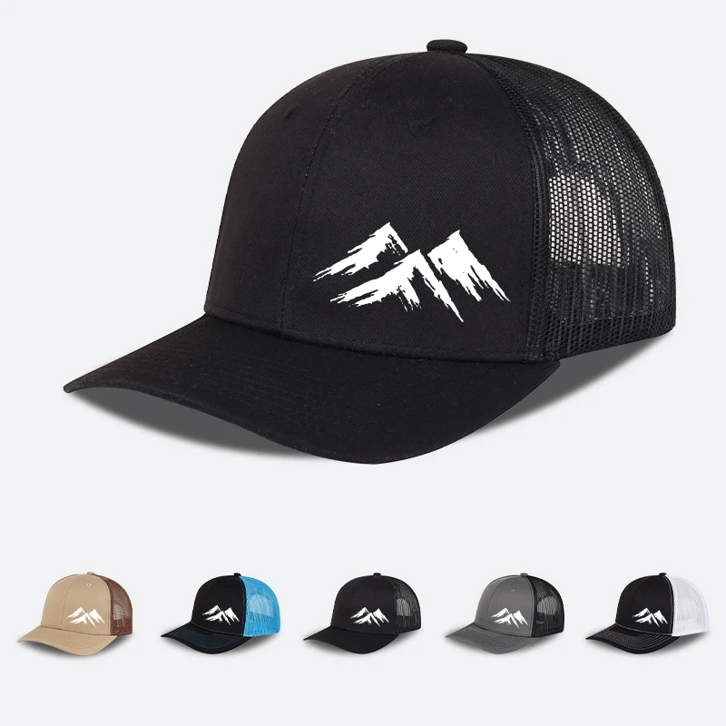 MLFO Trucker-Kappe mit Three Mountain Print, Sommer-Mesh-Sonnenhut, Unisex, Snapback, für den Alltag, Reisen, Urlaub, Geschenk