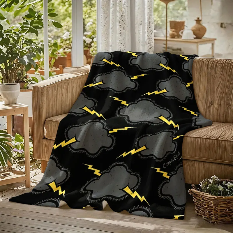 Storm Cloud Lightning Flannel Blanket Warm Soft Halloween Christmas Decorative Couch Warm Cozy All-Season Gift