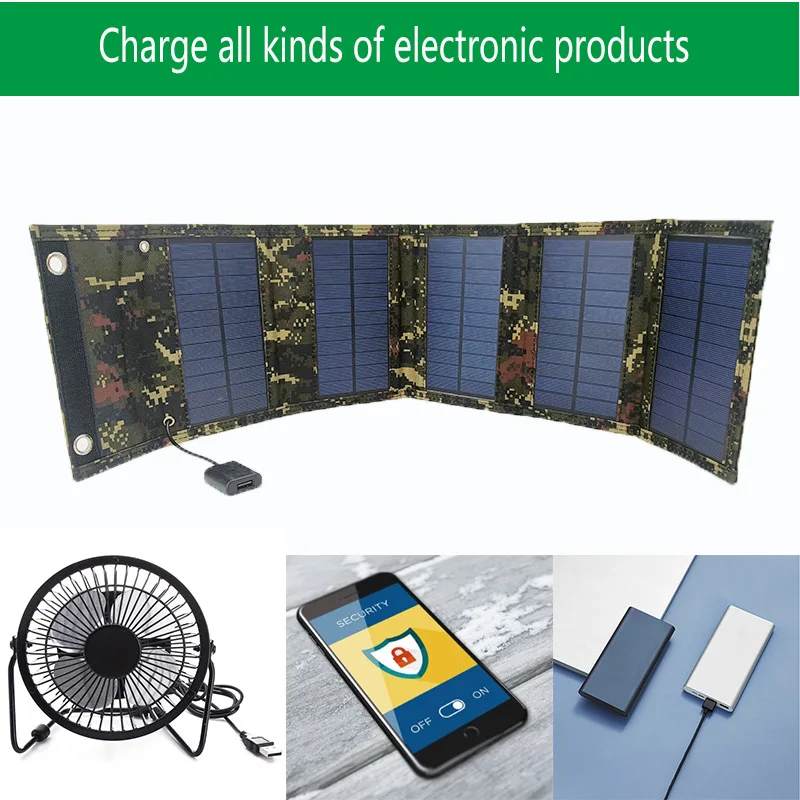 15W black camouflage solar panel folding bag solar charging board portable mobile phone power bank