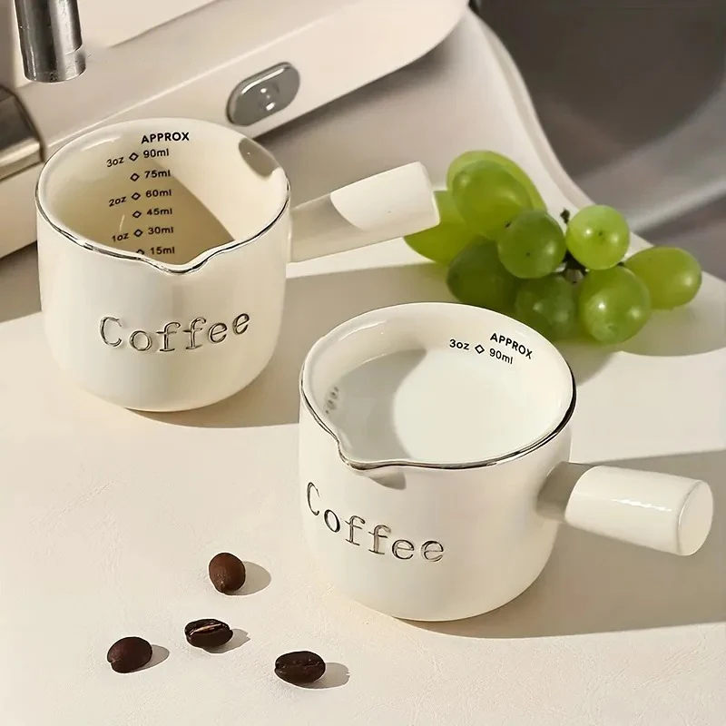 3oz/90ml Ceramic Measuring Cups Espresso Extraction Cup Transfer Cup Milk Cup With Scale kitchen tools