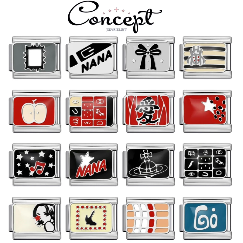 2026 Versatile New Red and Black Pattern Italian Style Bracelet 9mm Stainless Steel Modular DIY Bracelet Wholesale