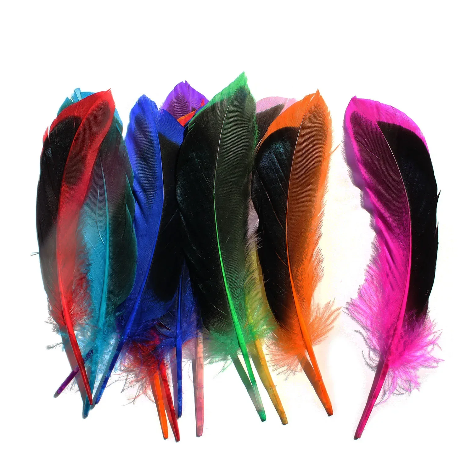 

Tigofly 150 pcs/lot 10-15cm Length Assorted Colours Mallard Duck Wing Feathers for Crafts Decoration Fly Tying Materials