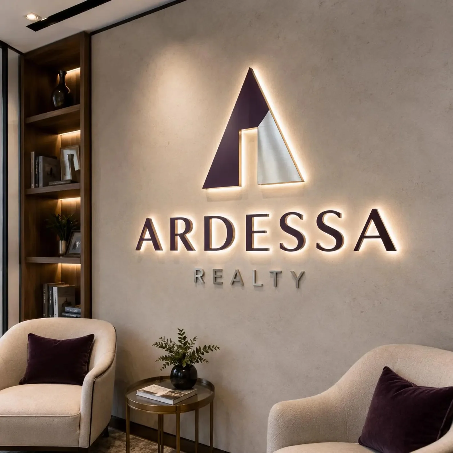 Outdoor Real Estate Logo Sign, Custom 3D Metal LED Backlit Office Wall Branding for Agents, Brokerages, Property Firm Lobbies
