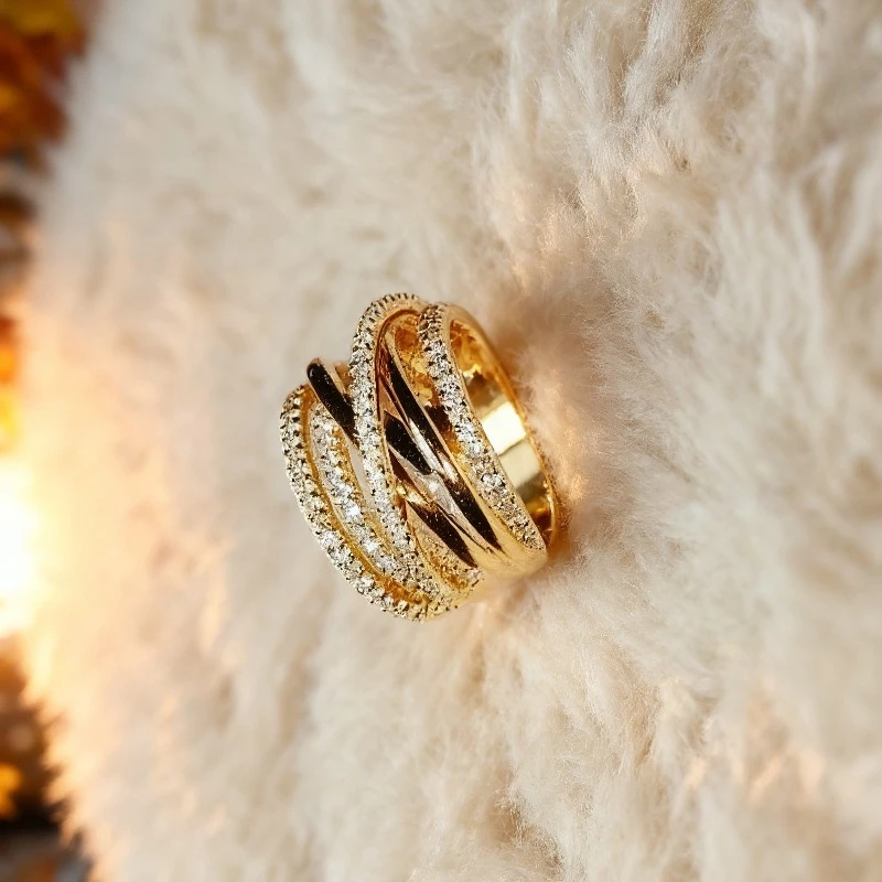 A multi line cross ring, fashionable and personalized, suitable for engagement, marriage and daily life - no box