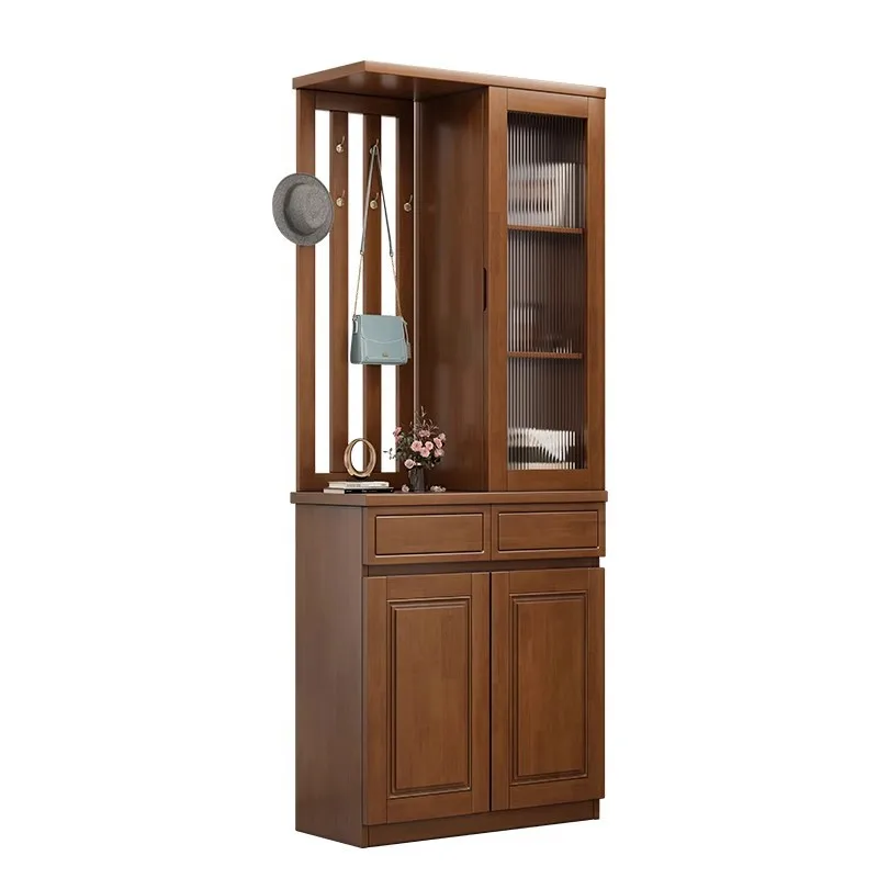 Mueble de entrada de estilo chino, de madera maciza, para apartamento pequeño, perchero, mueble de entrada, zapatero, biombo integrado sencillo
