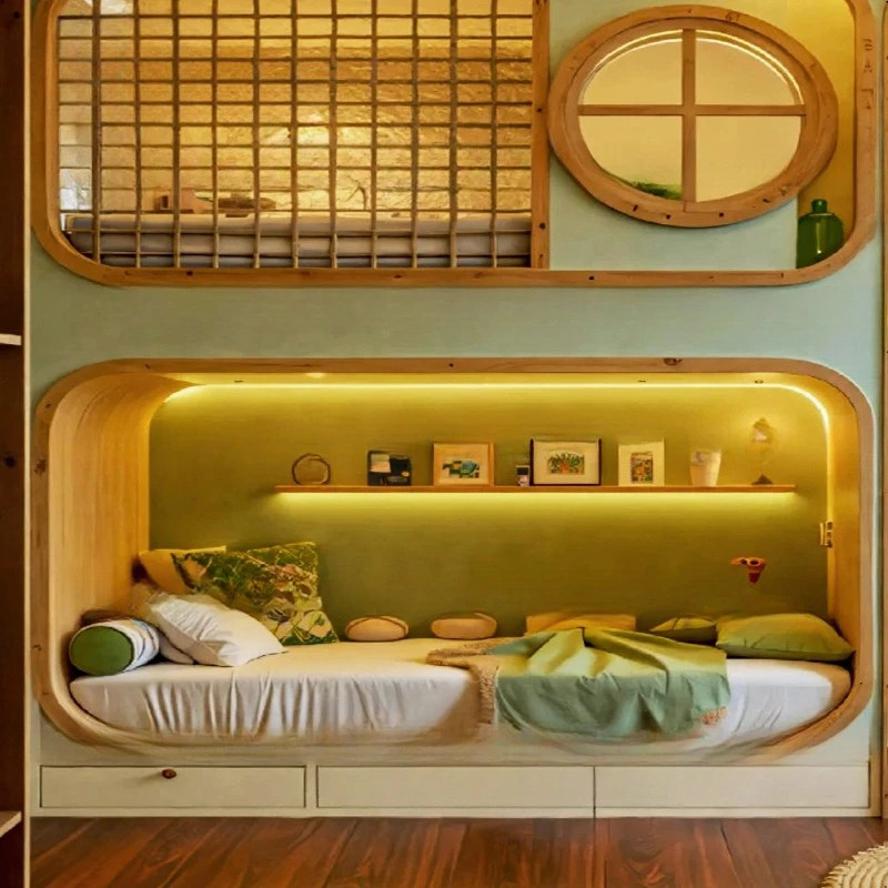 سرير أطفال من بيت شجرة الرياح، شقيق أطفال ذكر يلقي وخارج السرير مع سلم منزلق للتخزين من الخشب الصلب