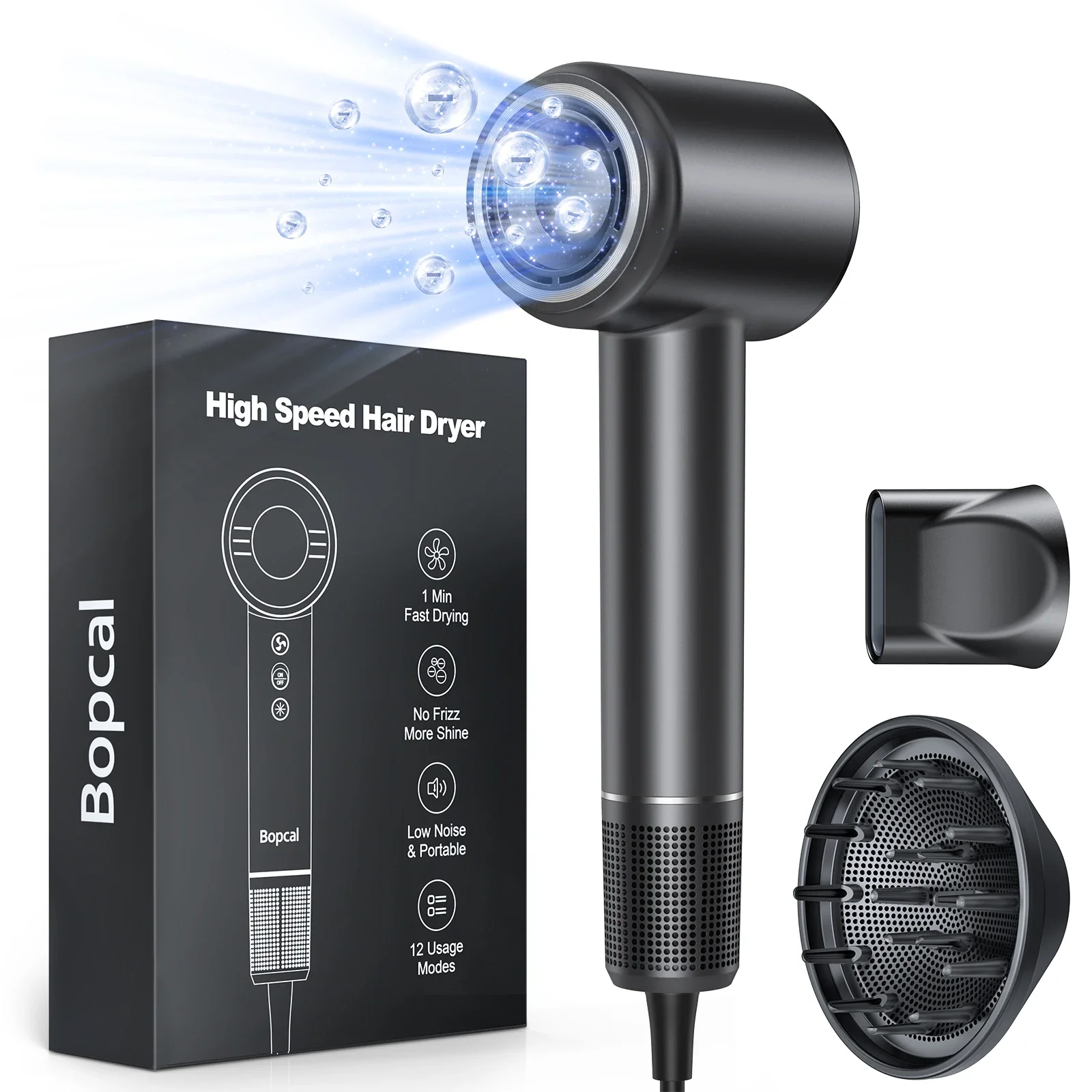 

High Speed Hair Dryer With Diffuser 120000rpm Wind Speed 40m/s 3X Faster Dry Negative Ions Hairdryer For Home Travell Hotel