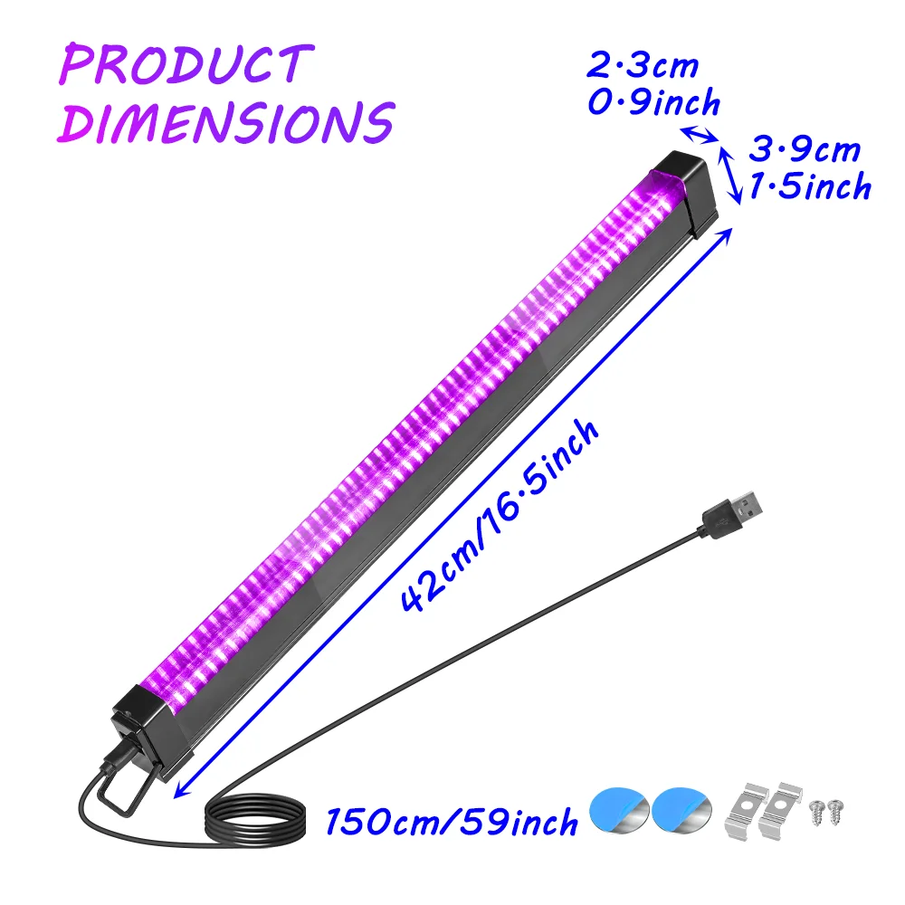 42cm LED UV Blacklight Strip 3 Lighting Modes Purple Light Tube for Holiday Party & Window Display