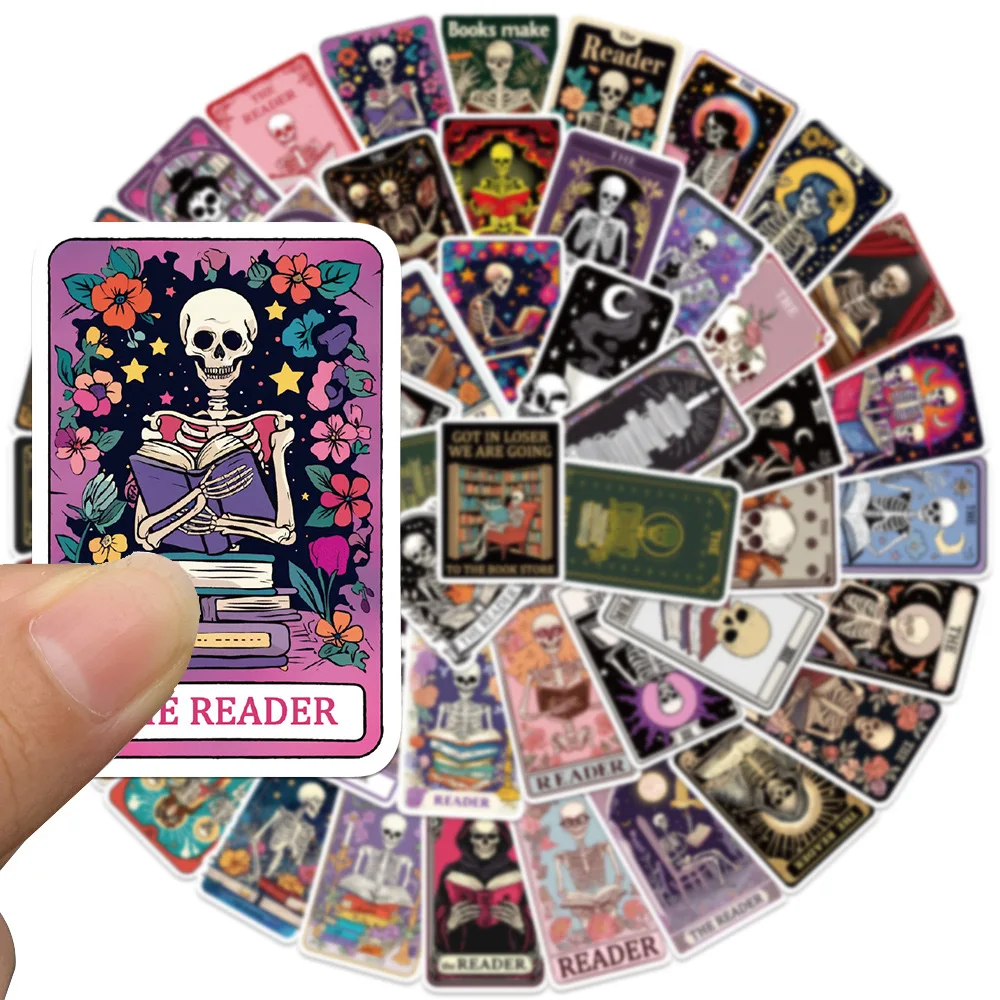 10/50PCS Cartoon Skull Reading Book Tarot Cards Sticker DIY Decoration PVC Waterproof Skateboard Notebook Graffiti Sticker Toy