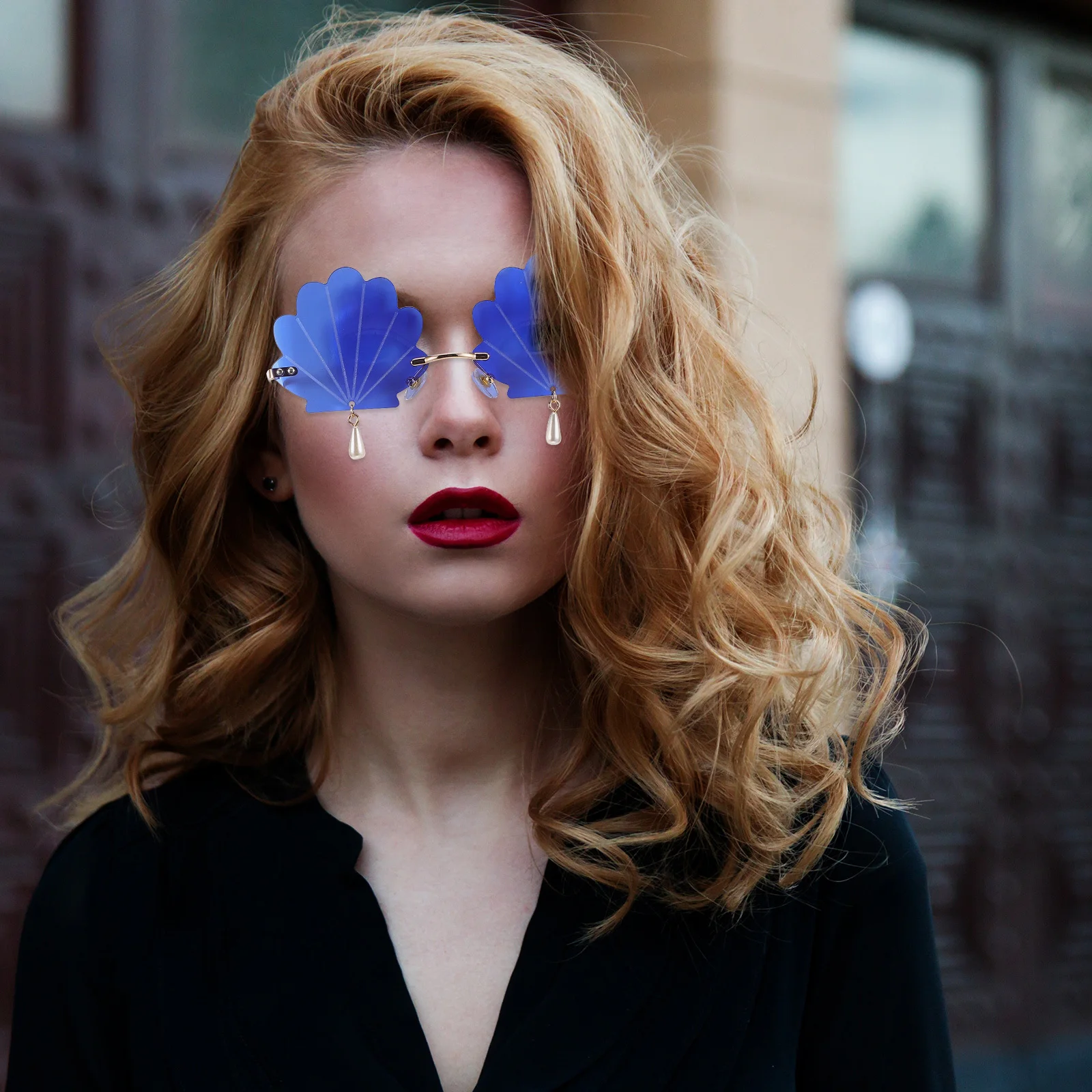 

Shell Pendant Rimless Sunglasses Transparent Candy Color Frameless Ocean Theme Eyewear Summer Party Photo Booth Props