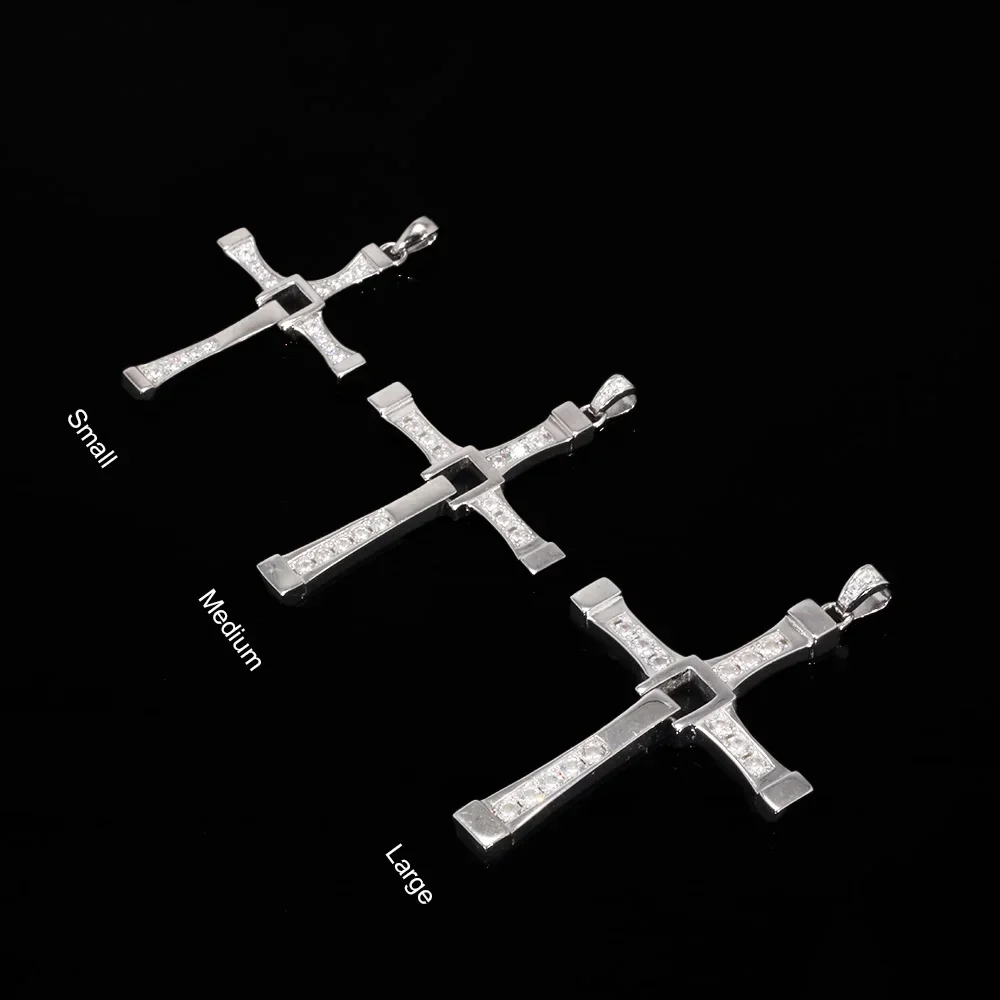 Fast and Furious Cross Pendant Necklace for Men S925 Sterling Silver Inlaid Zircon Rotatable Fashion Punk Rock Style