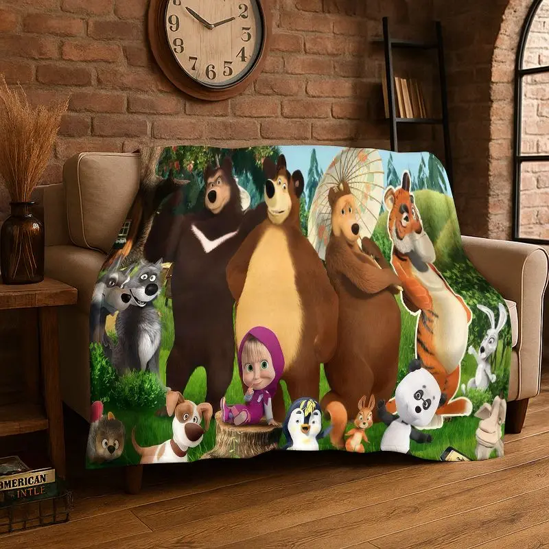 Cartoon Cute M-Masha Bear Soft Flannel Throw Blanket,Cozy Blanket for Bed,Couch,Sofa,Bedroom,Living Room,Travel,Picnic