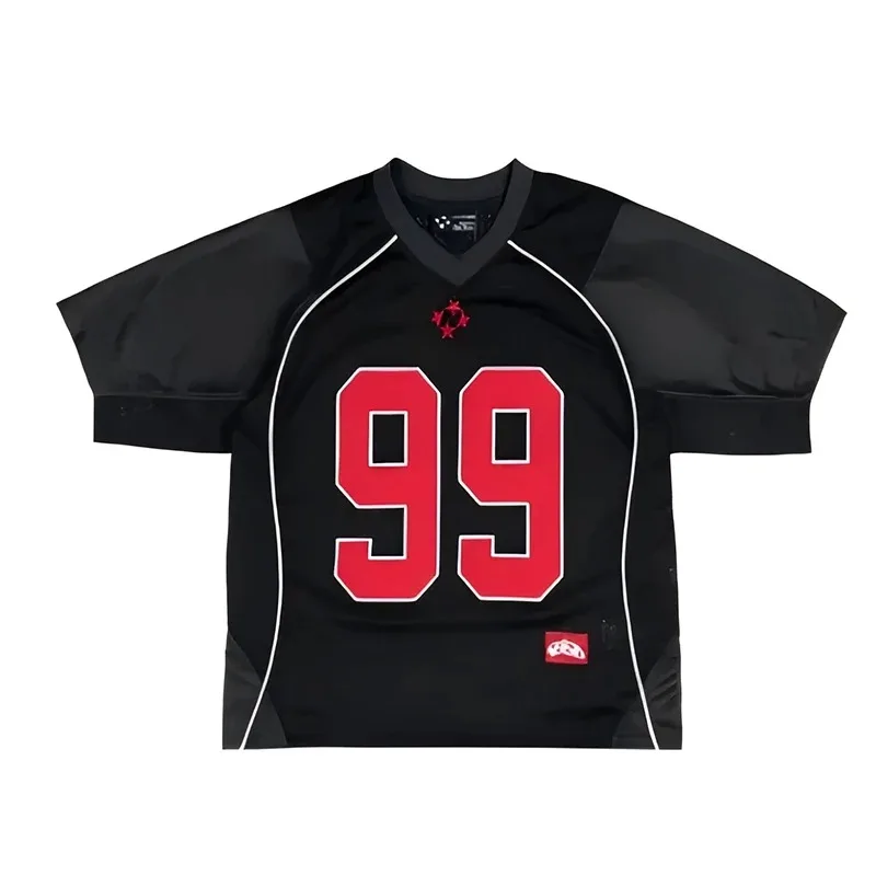 الصيف خمر الشارع كرة قدم رياضية تصميم زوجين عادية Y2K Harajuku موضة الهيب هوب الربط قصيرة الأكمام تي شيرت رجالي