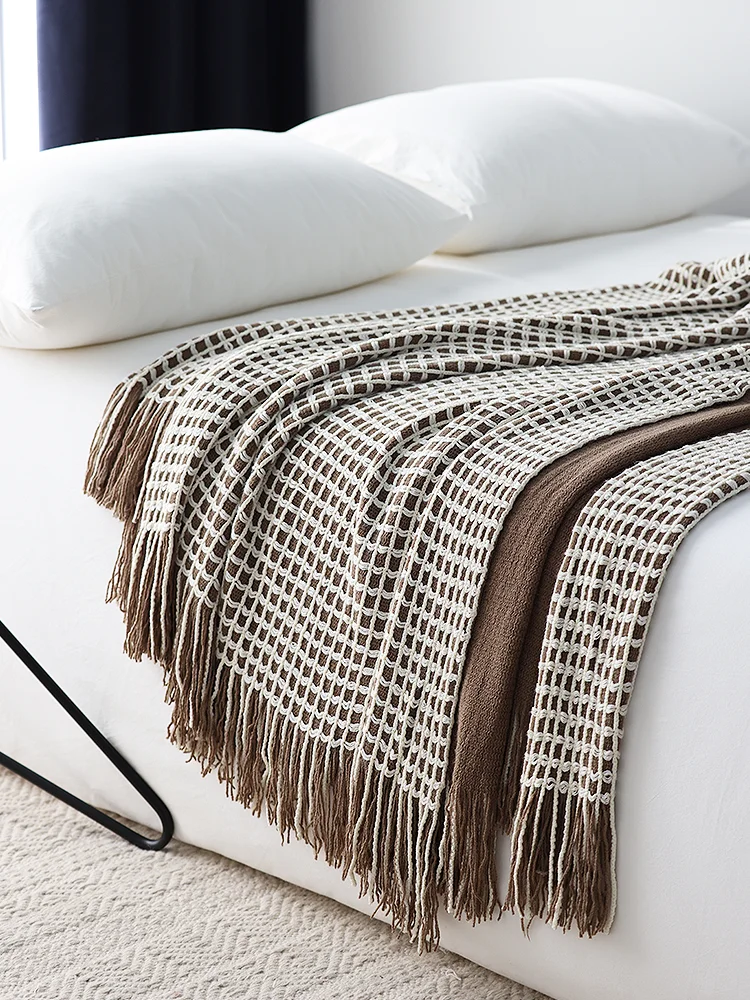 

Nordic Luxury Knitted Blanket Extended Length Sofa Decorative Air Conditioning Blanket Minimalist Style Bed Tail Towel