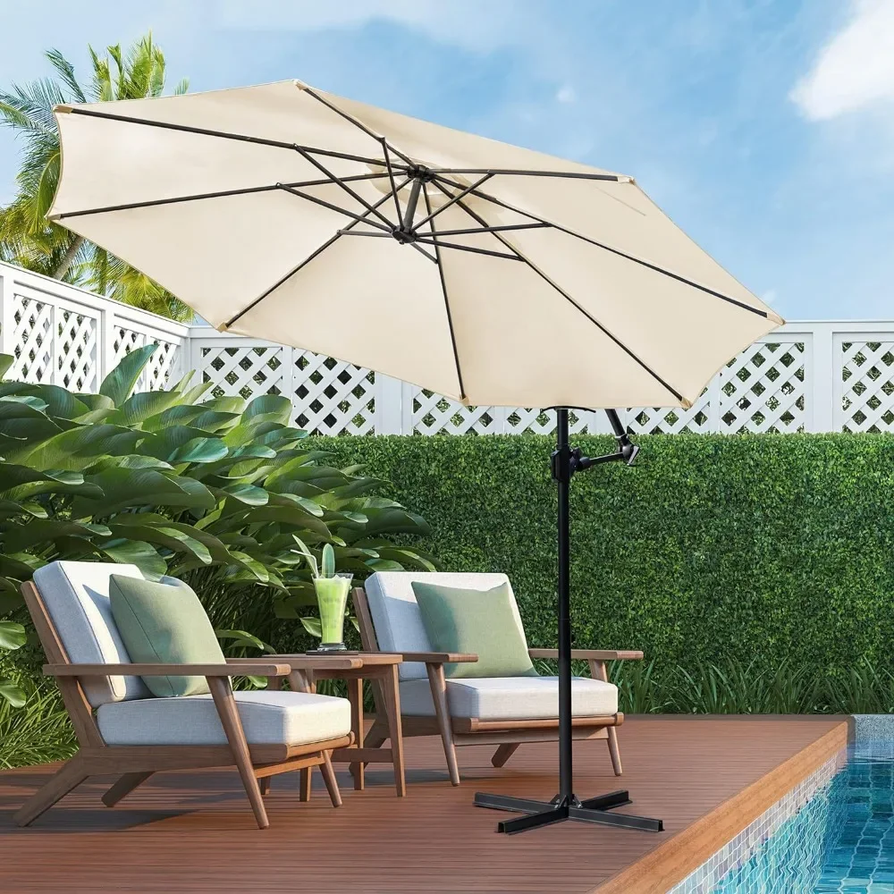 Parasol offsetowy Patio z łatwą regulacją nachylenia, korbą i poprzeczną podstawą, wiszący parasol wspornikowy na zewnątrz z 8 żebrami, 95% UV