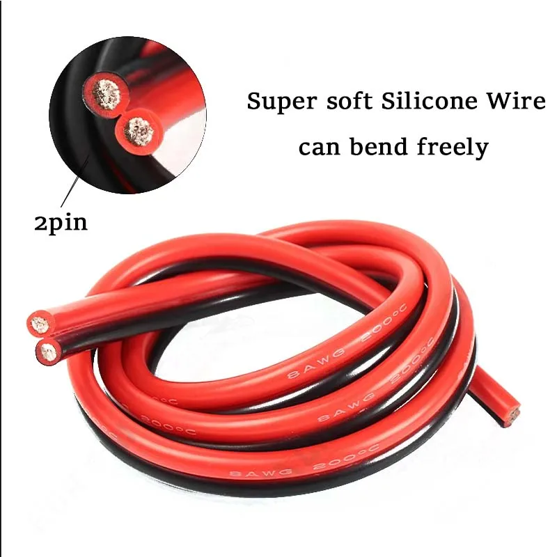 2Pin Silicone Cable 5m 10m 20m 50m Red Black Electrical Wire 20 22 24 26 AWG Super Soft Power Cable For Motor Battery Inverter