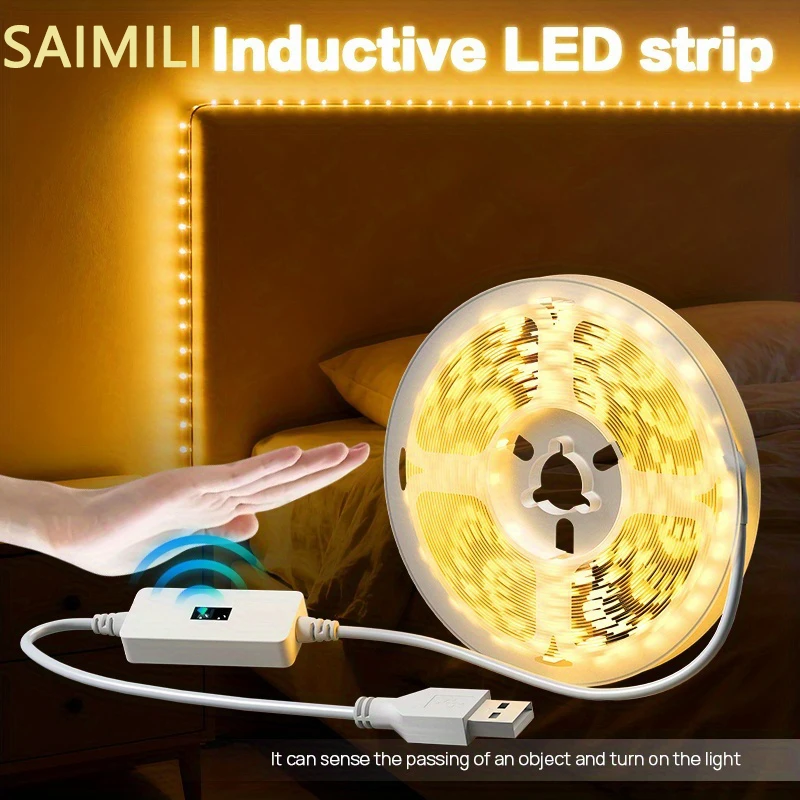 

Intelligent LED Strip Light with Motion Sensor Dimming 60LED Switch USB Flexible Lighting for Wardrobe Room TV Backlight Cabinet