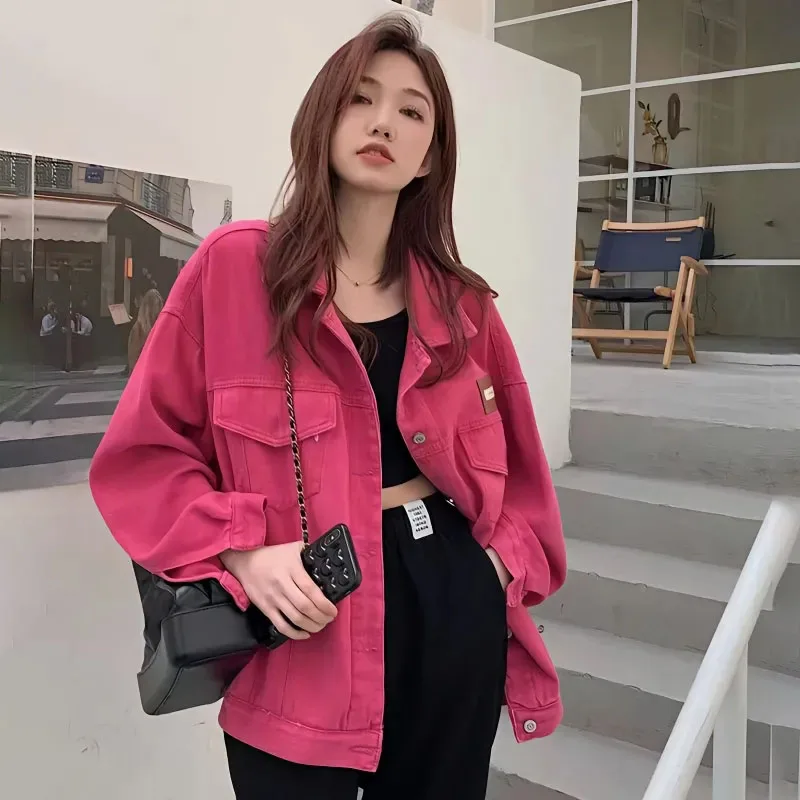 

Vintage Denim Jacket Women's Outwear Spring Autumn New Tooling BF Wind Design Sense Loose Long-Sleeved Jeans Coat Tops