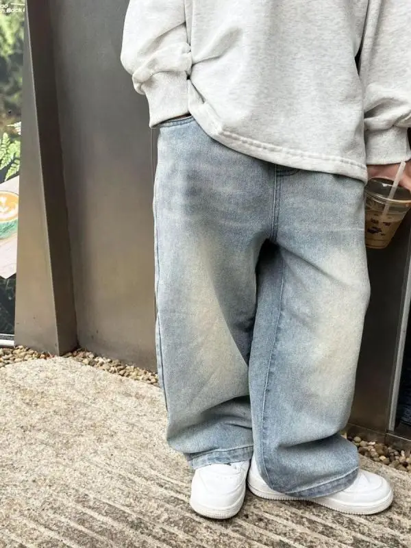 

Повседневные свободные джинсы для мальчиков, прямые брюки, Новое весеннее поступление, модная детская одежда, брюки для маленьких мальчиков