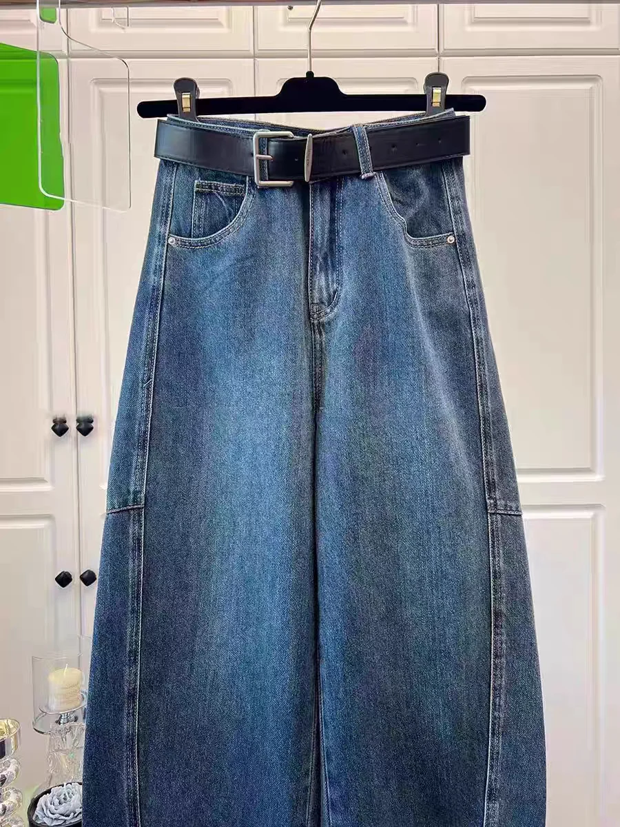 Afslankende jeans met wijde pijpen Dames casual katoenen broek Vintage Scythe Design Loose Fit Lente Zomer Merk Tag Verwijderd