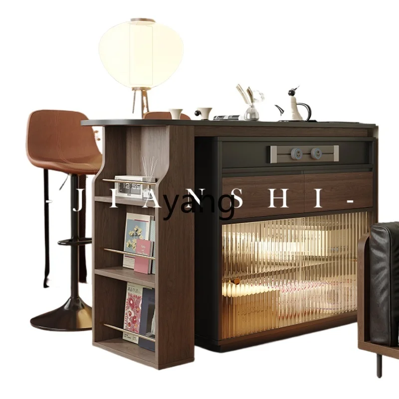 LH retro solid wood retractable bar table integrated cabinet household small apartment balcony leisure bar