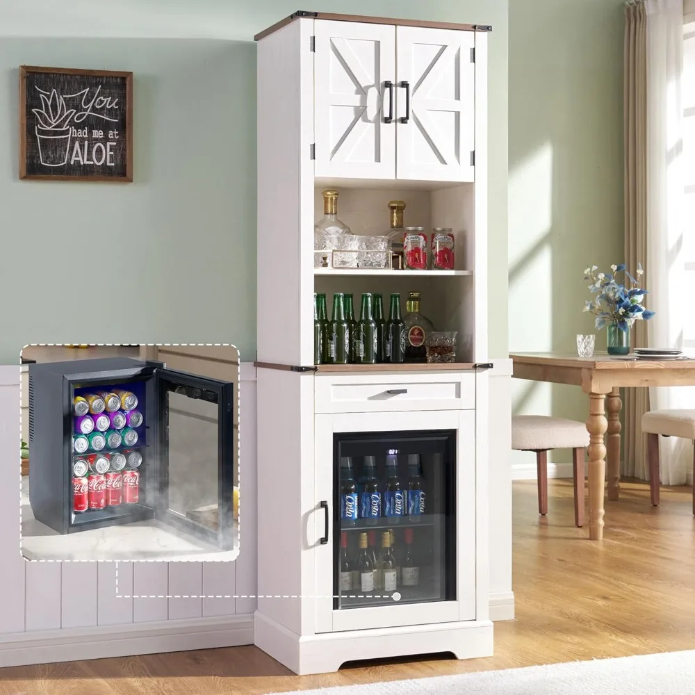 

Bar Cabinet with Fridge (Included), 69" Wine & Liquor Cabinet with Drawers & Adjustable Shelves
