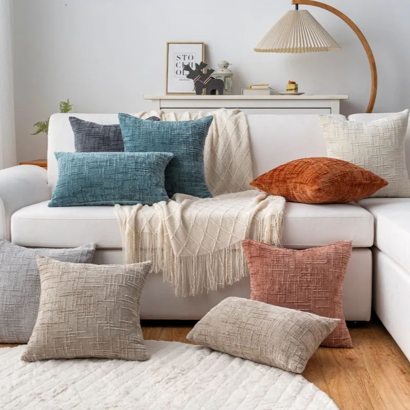 45x45cm Solid Color Chenille Pillowcase Simplicity Comfortable Fabric Pillow Covers Invisible Zipper Skin-friendly Cushion Cover