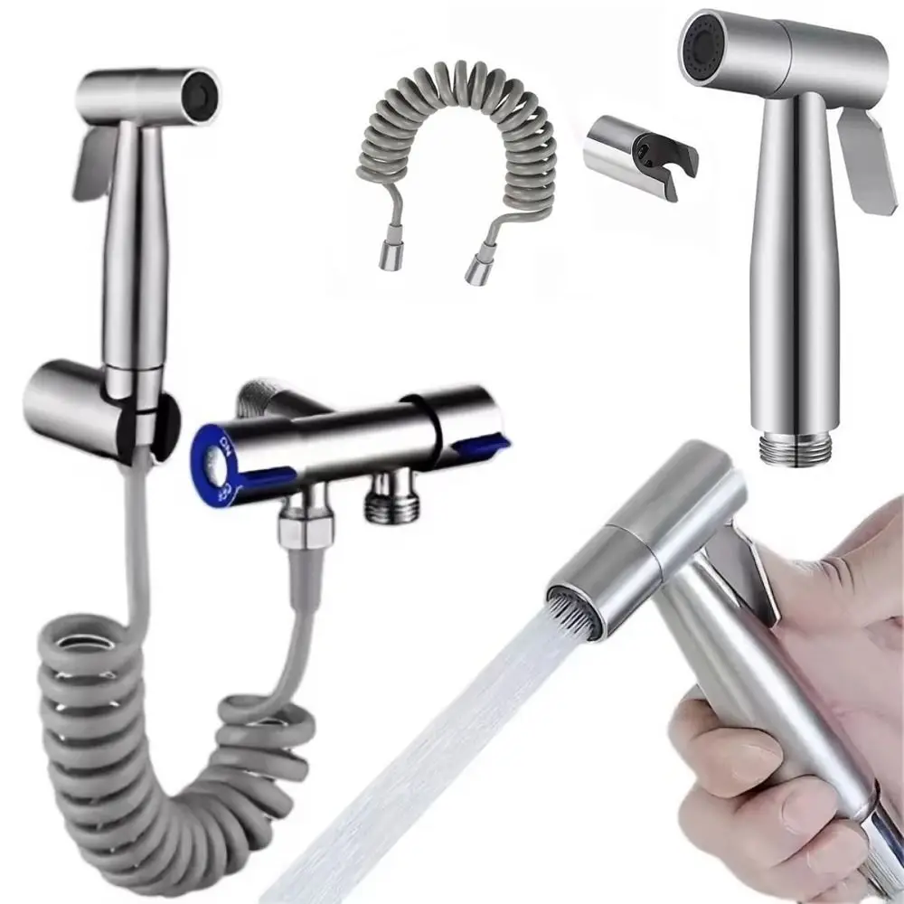 

High Pressure Handheld Bidet Sprayer Set Stainless Steel Self Cleaning Toilet Sprayer Heads Adjustable Easy To Install