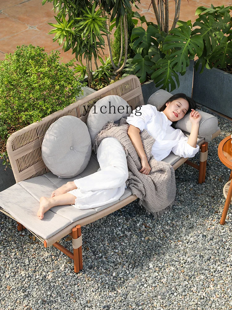 DSA outdoor rattan table and chair combination balcony retro backrest chair, quiet wind table and chair chaise longue