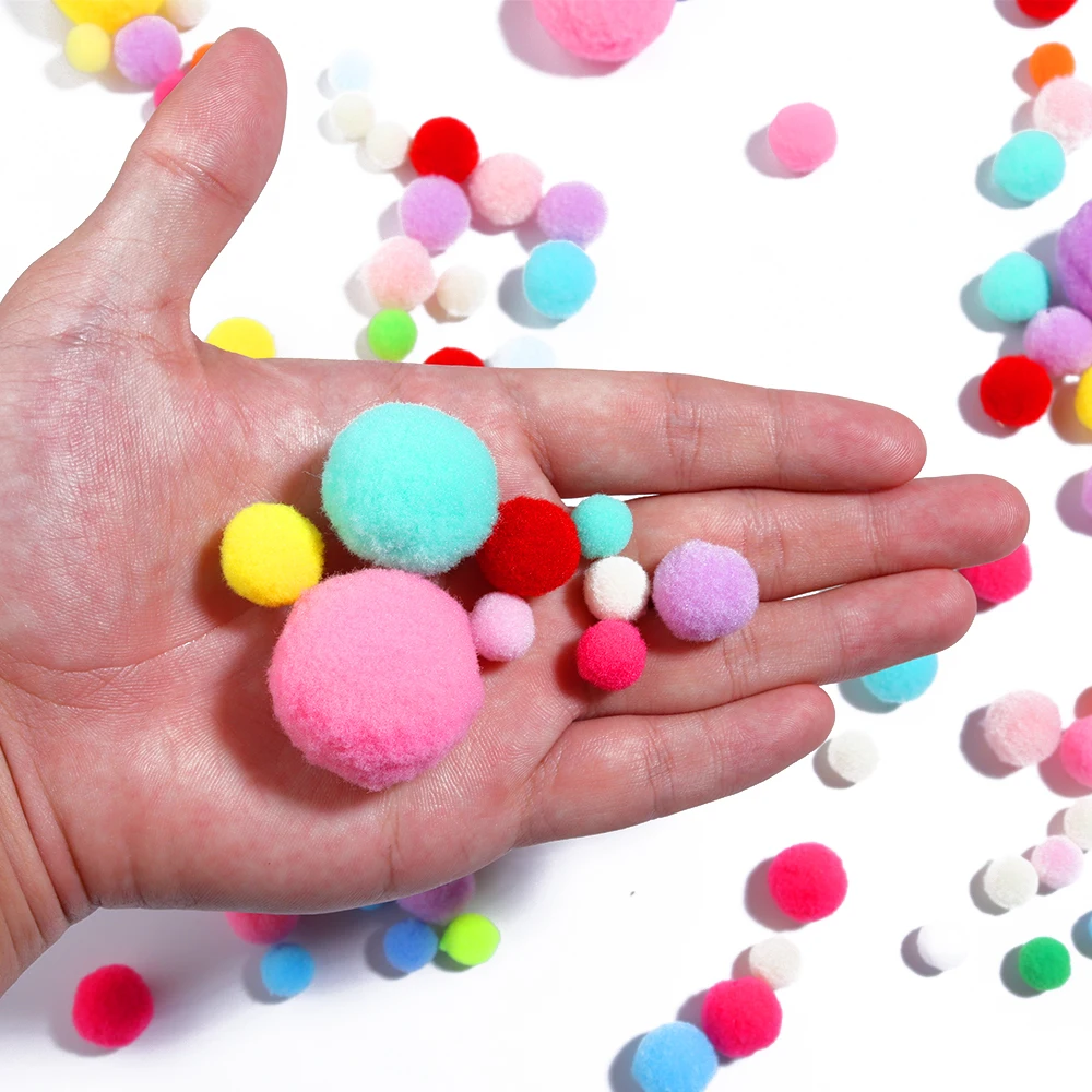 15g-35g 10/20/25/30mm Polyester Elastic Pompoms Balls Colorful Fluffy Loose Beads for DIY Garment Decor Handcrafts Accessories