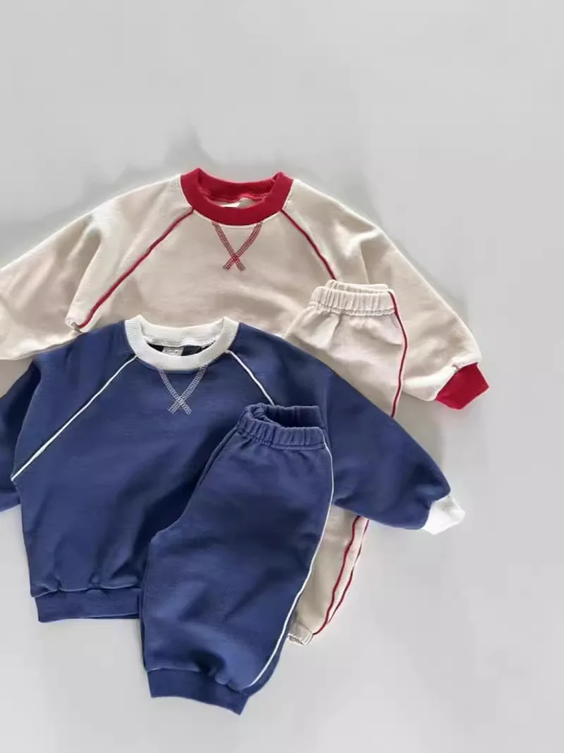2025 herbst Neue Baby Langarm Kleidung Set Jungen Mädchen Casual Sweatshirt + Hosen 2 stücke Anzug Solide Kinder Kleinkind lose Outfits