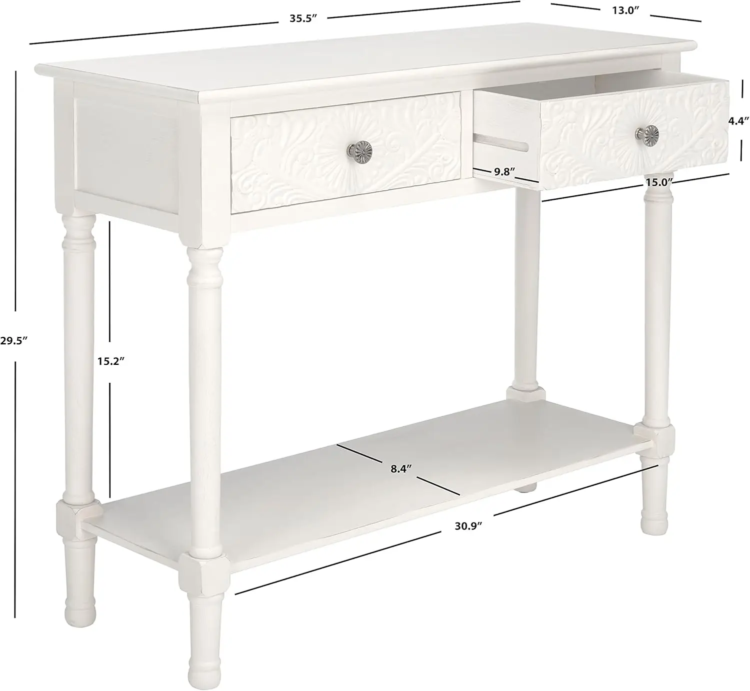 Home Collection Josie Distressed White 2-Drawer Console Table