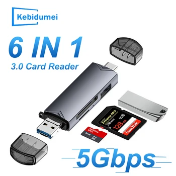 高速伝送カードリーダー,USB 3.0からタイプC, SD, TF,フラッシュドライブ,2テラバイト互換,otgアダプター,ラップトップアクセサリ,6 in 1