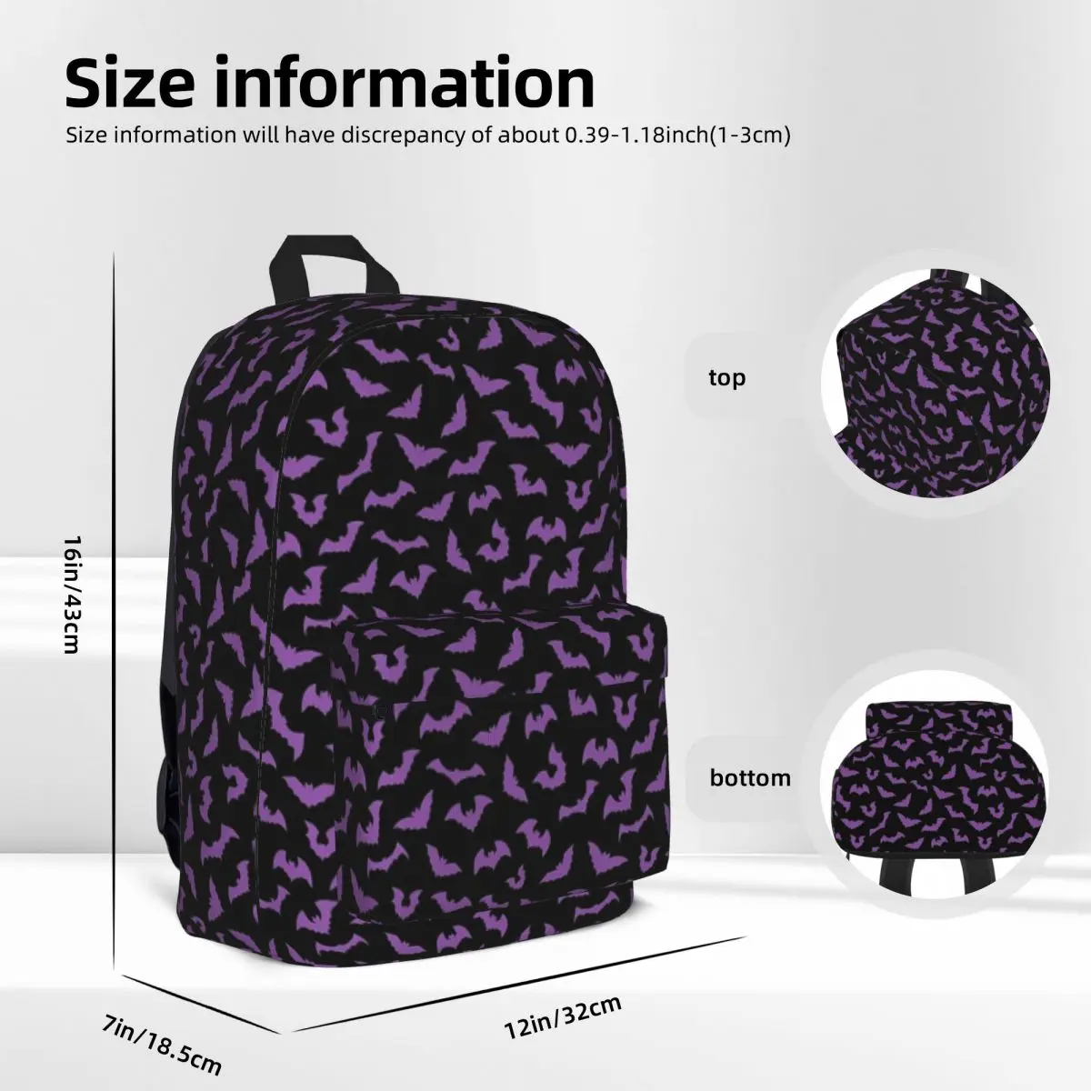 Purple Bats Pastel Goth Candy Backpacks Boy Girl Bookbag Students School Bag Travel Rucksack Shoulder Bag Large Capacity