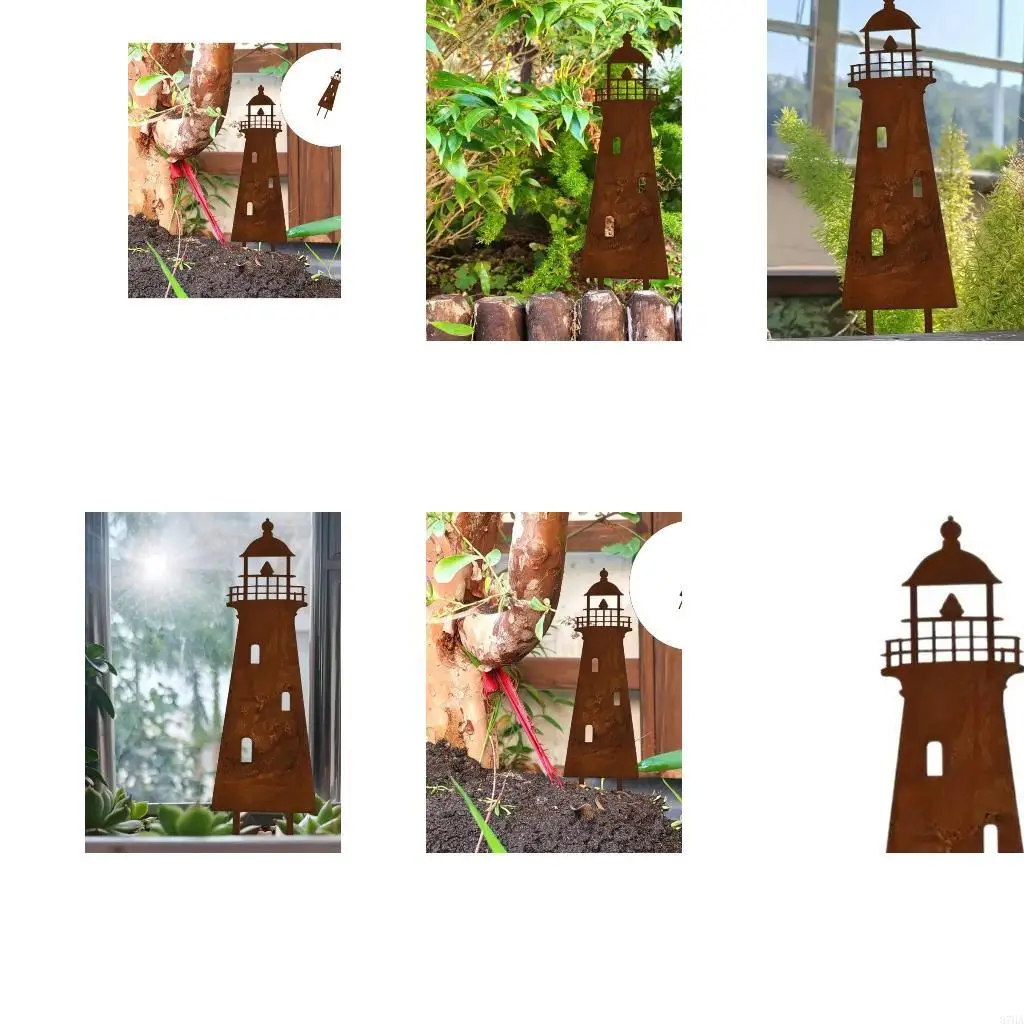 Iron Lighthouse Lawn Stake Ornament for Flower Area and Lawn Display 87HA