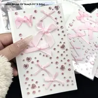 Cute 3D Love Lace Bow Crystal Stickers DIY Sparkly Kpop Photo Deco Stickers Pink Gifts Rhinestone Stickers For Photo Card Holder 2