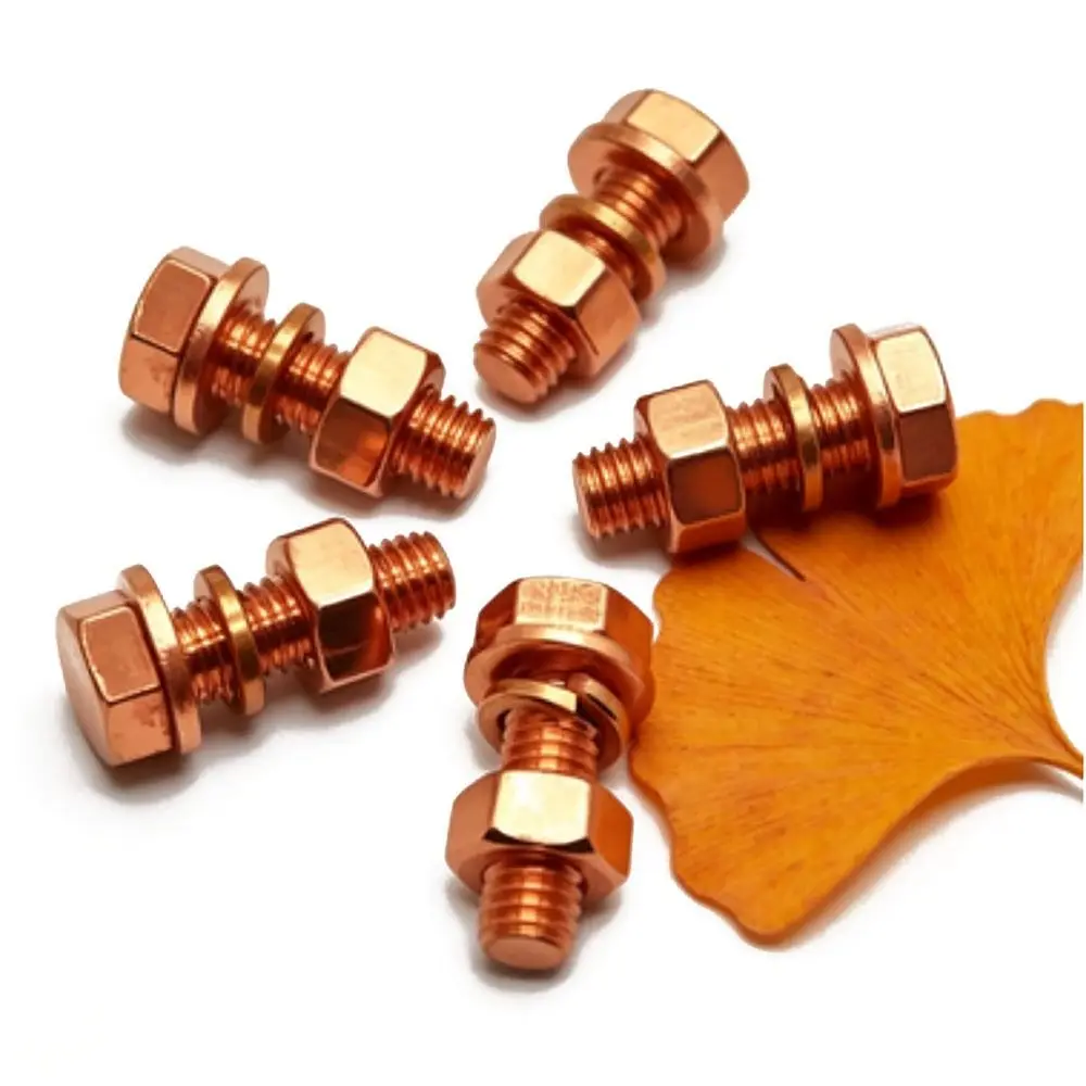 2-5Sets M3-M16 Red Copper Hex Bolt Set 6-130mm Flat Washer External Hexagonal Bolt Spring Washer T2 Red Copper