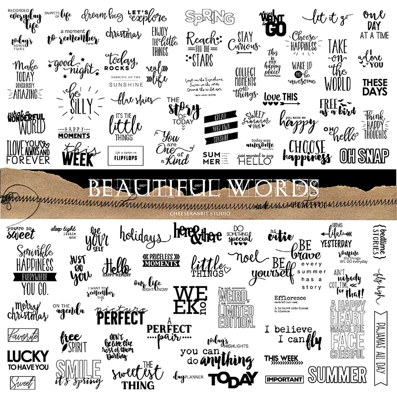 90 Pieces Black Words Phrase Stickers Junk Journal Decorative Words Label Craft Stickers DIY Diary Album Scrapbooking Material