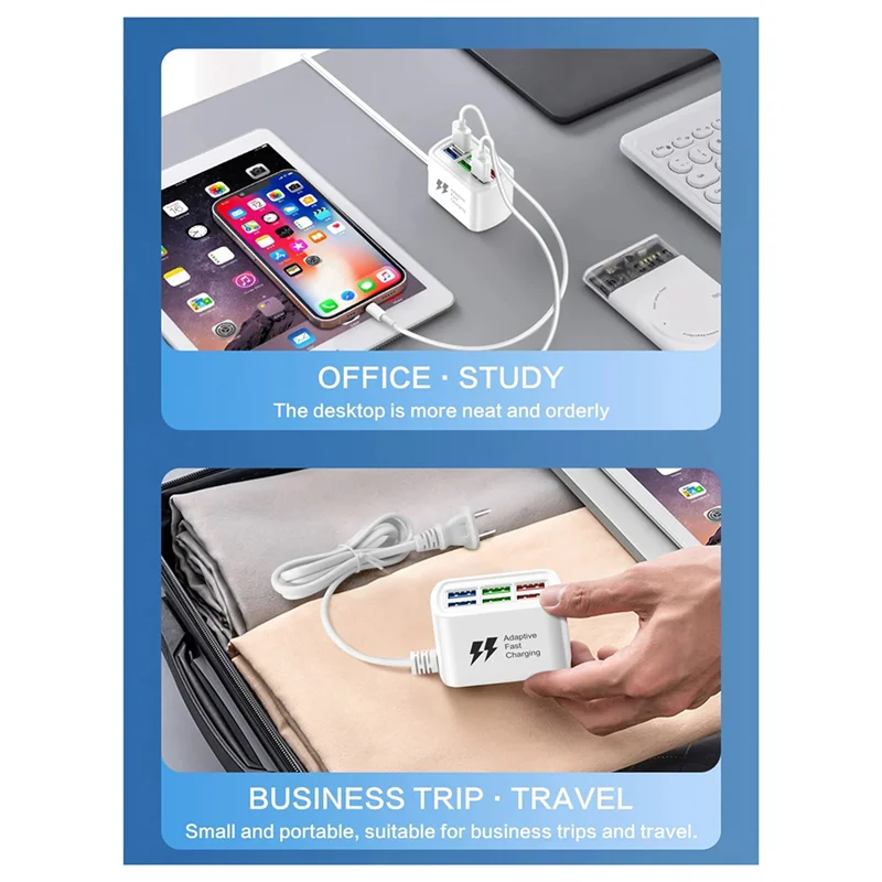 ABGN-cargador de teléfono con tira de alimentación USB, cargador de pared multipuerto para iPhone, Xiaomi, enchufe, divisor de concentrador, enchufe europeo