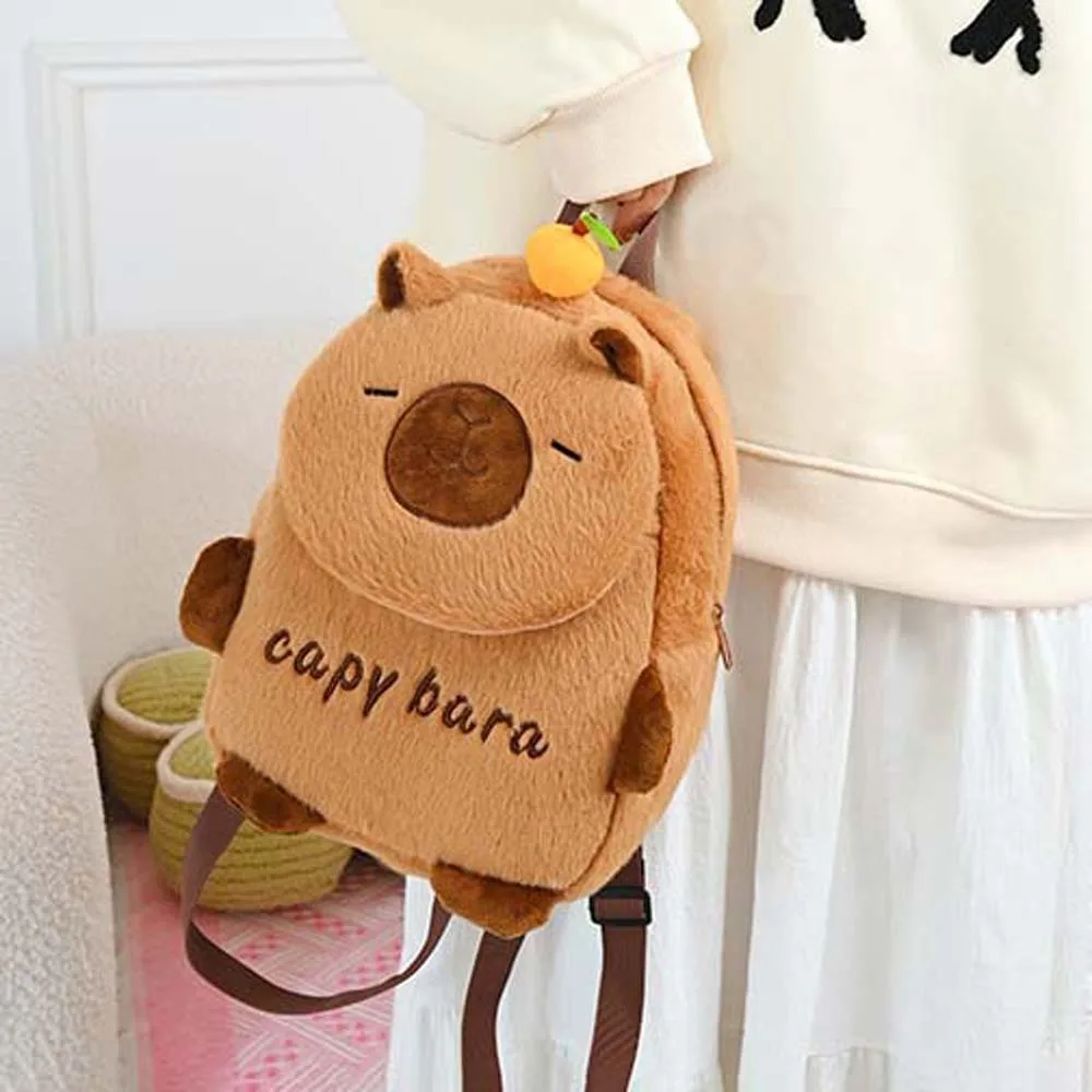 Sac à dos Capybara épais en coton PP brodé d'animaux de dessin animé, sac d'école léger en fourrure de grande capacité pour filles