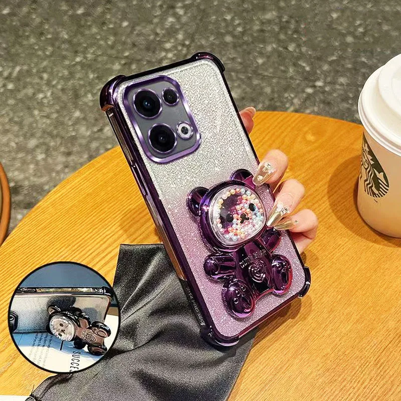 Cute Bear Bracket Plating Phone Holder Case for Motorola Moto G06 G56 G86 G05 G14 G04 G34 G54 G24 G84 E14 E15 Clear Stand Cover