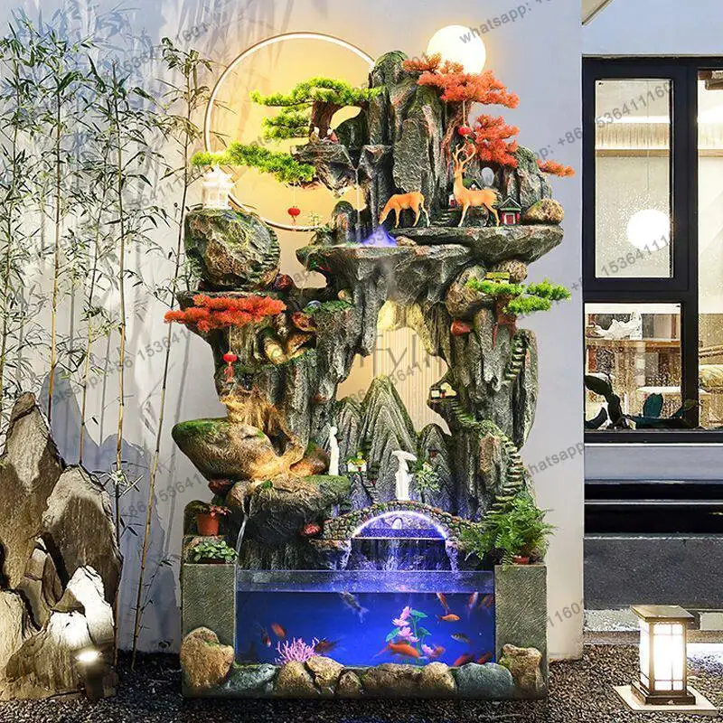 LS large rockery flowing water fish tank circulating water living room feng shui wheel humidifier fountain fish tank landscape