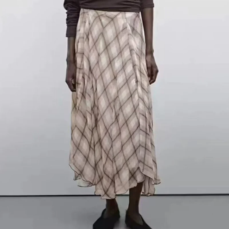 Saia Midi com Estampa de  Estilo de Rua Cintura Alta Poliéster Moda E Primavera 2025 Roupas Fenas Z