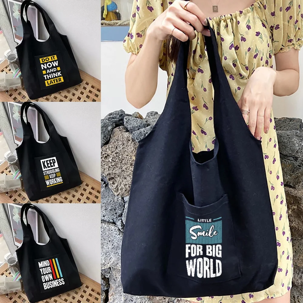 

Women's Shopping Bags Canvas Commuter Shopper Vest Bag Cotton Cloth Female Bolsas Grocery Eco Handbags Phrase Series Tote Bag