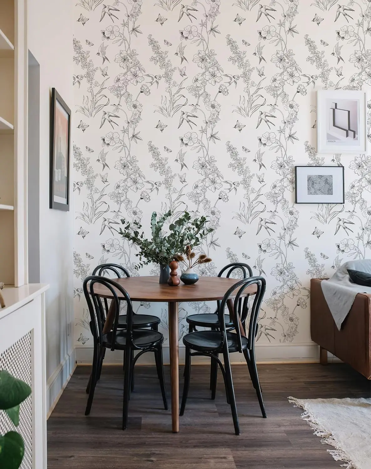 Wallpaper Kupas dan Tempel Bunga Wallpaper Berperekat Burung Hitam dan Putih Kertas Kontak Antik Dapat Dilepas untuk Kamar Tidur