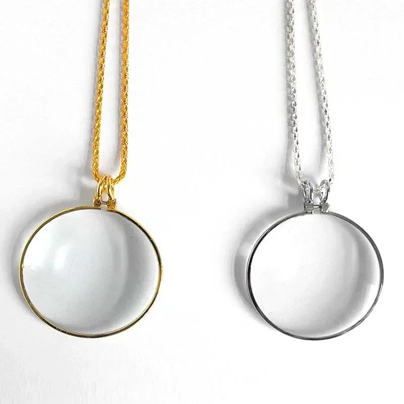 Decorative Monocle Necklace with 5x Magnifier Magnifying Glass Pendant Gold Silver Plated Chain Necklace  Women Jewelry Gift