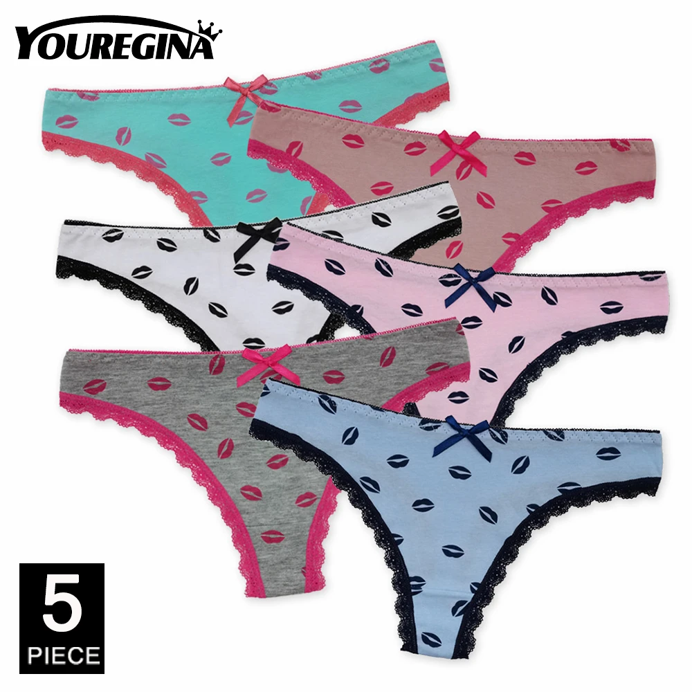 

Sexy Women's Thong Cotton G Strings Panties for Ladies Printed Tanga Girls Underwear Intimate Underpants 5 pcs/lot