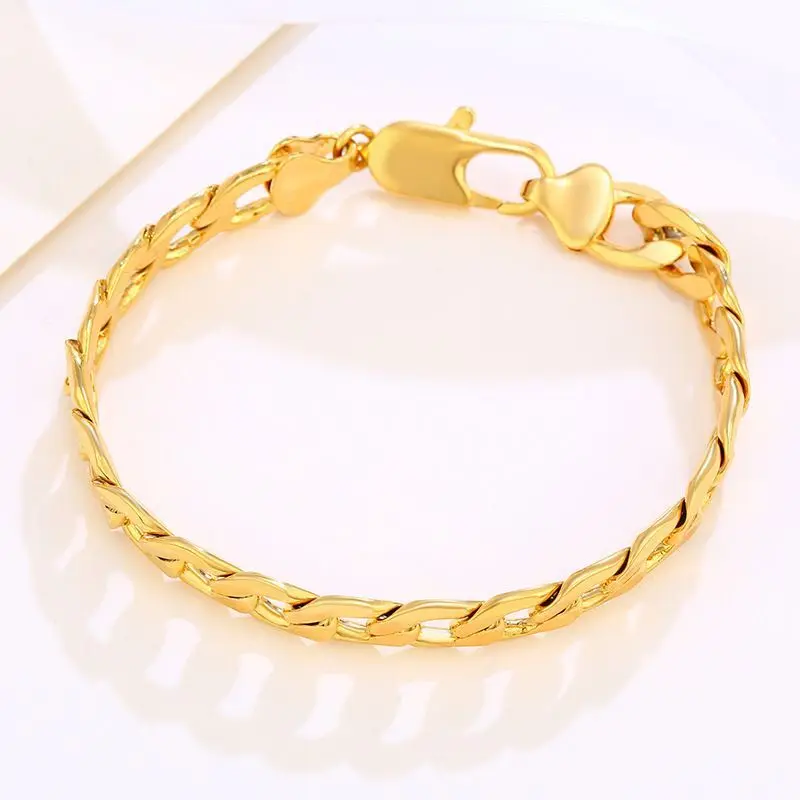 XP Jewelry --( 19 cm x 8.5 mm ) Figaro 1:1 Cold Chain Bracelets For Women Men Pure Gold Plated