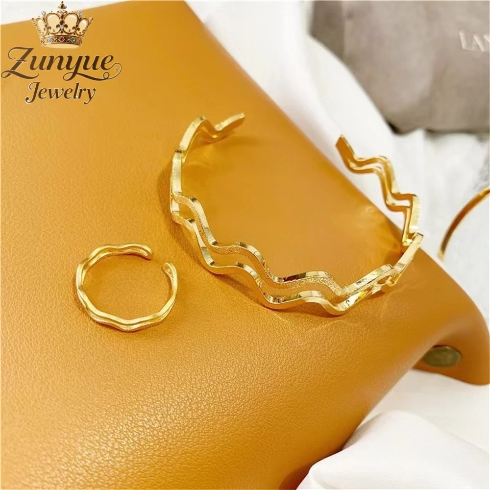 

Высококачественный песочный золотой браслет и кольца с волнами, роскошные качественные ювелирные изделия, модные украшения ручной работы, изысканные элегантные популярные подвески